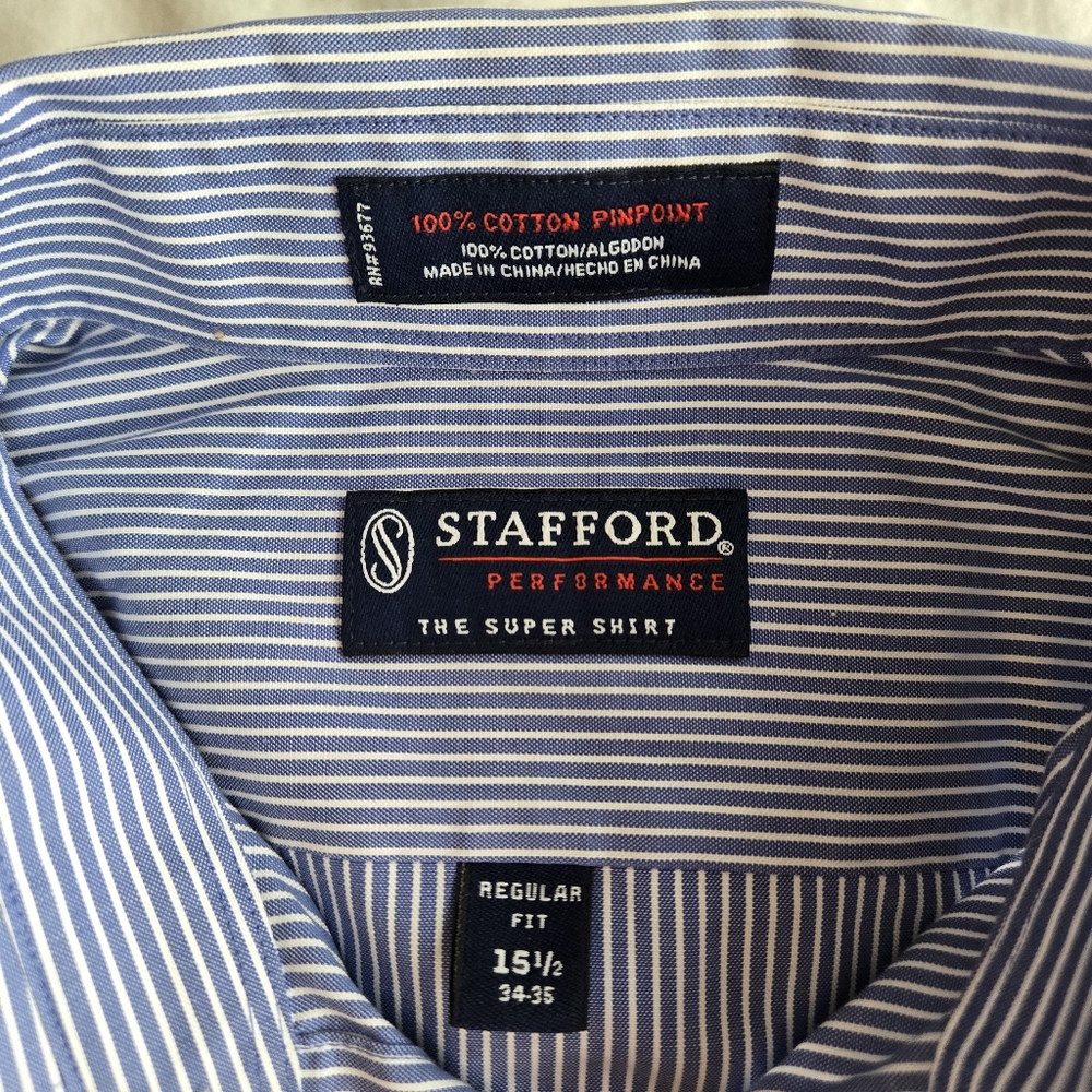 Stafford Performance 15.5 34/35 The Super Shirt blue & white stripe 100% cotton - Picture 5 of 5